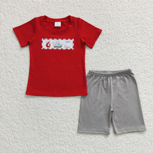 BSSO0144 embroidery Crawfish short sleeve shorts boy summer outfit 20230304 rts