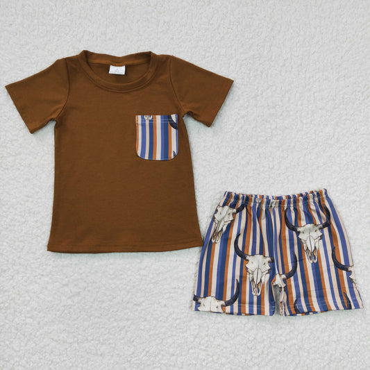 BSSO0149 short sleeve western cow summer shorts boy outfit 20230223 RTS