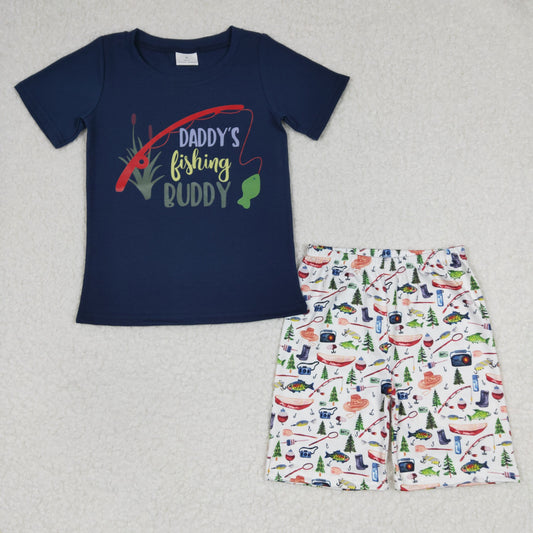 BSSO0152 RTS offset printing daddy fishing short sleeve shorts boy summer outfit 20230220