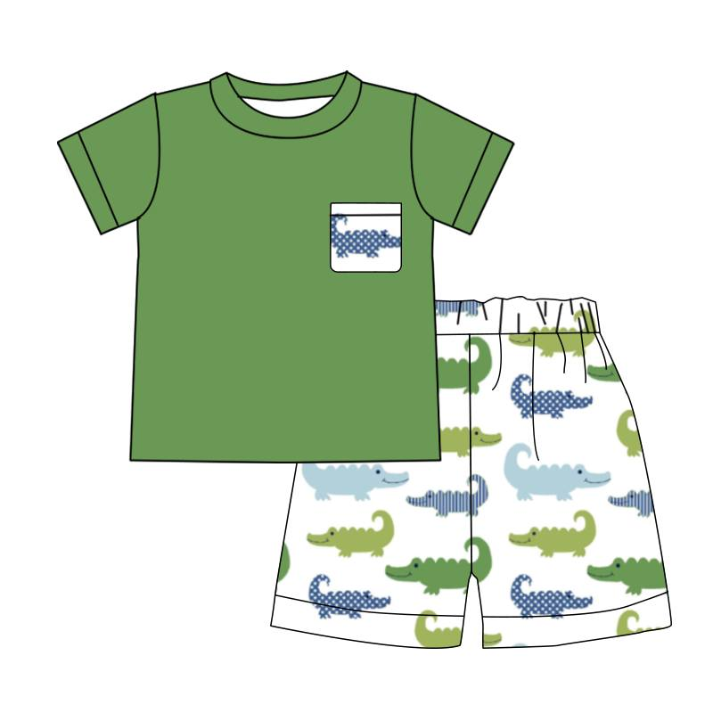 CUSTOM MOQ5 short sleeve dinosaur summer shorts boy outfit BSSO0164