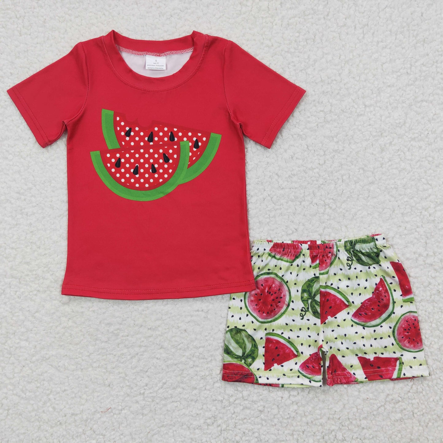 BSSO0175  embroidery watermelon short sleeve shorts boy summer outfit 20230324 RTS