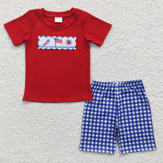 BSSO0176 embroidery back to school pencil American national Day 4th July short sleeve shorts boy summer outfit 20230316 RTS