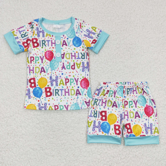 BSSO0180 short sleeve Happy birthday summer shorts boy pajamas outfit 20230228