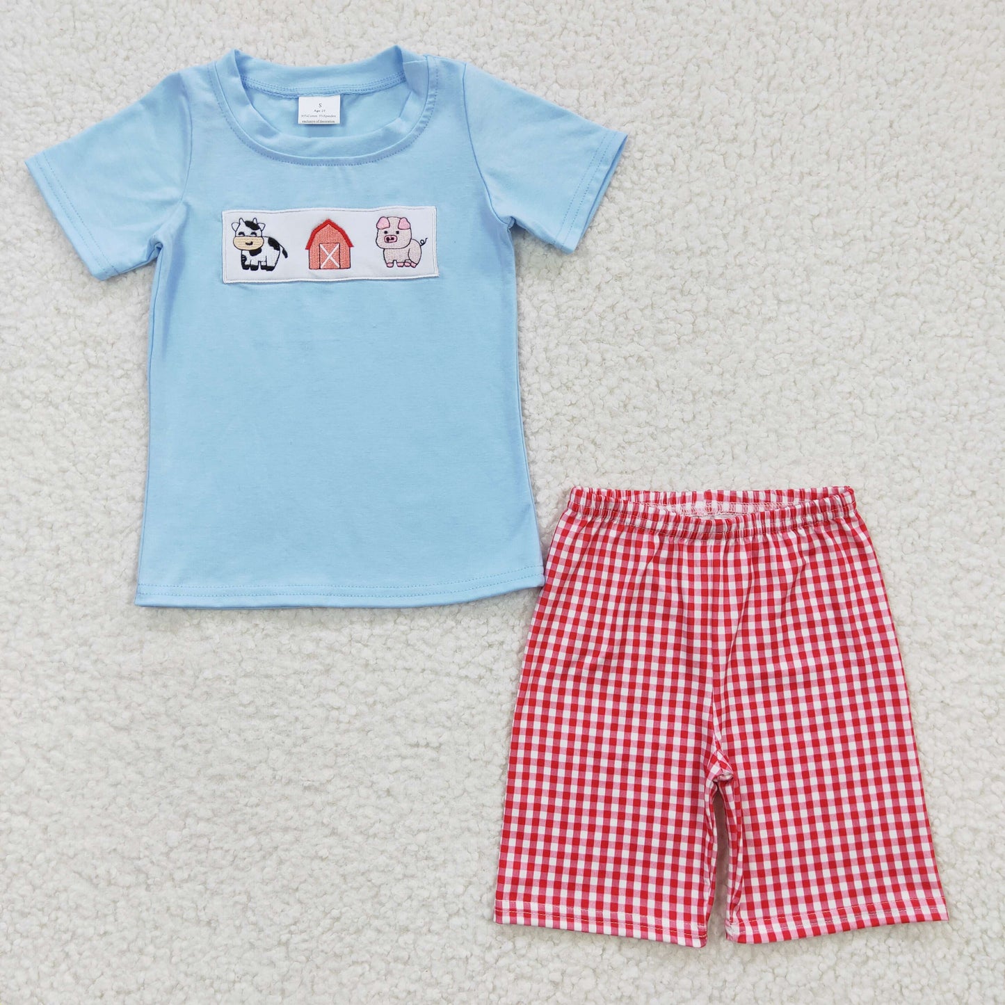 BSSO0181 cow embroidery short sleeve summer shorts boy outfit 20230306 RTS