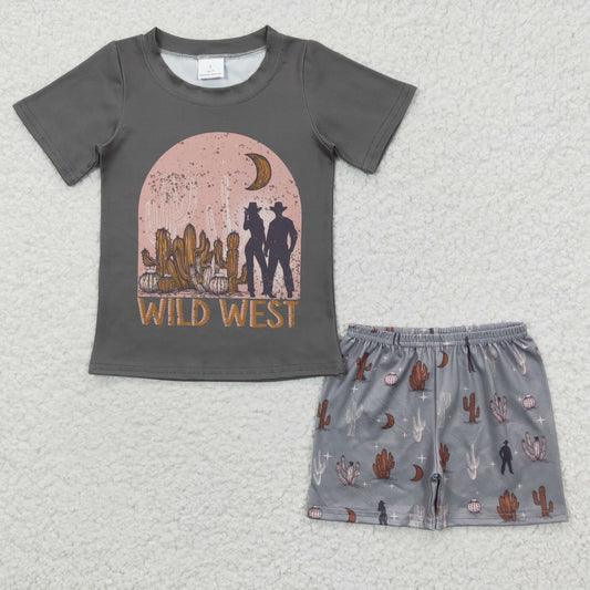 BSSO0187  western wild west short sleeve shorts boy summer outfit 20230328 RTS