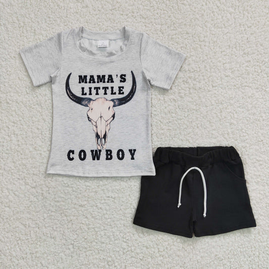 BSSO0192 western mama cowboy short sleeve shorts boy summer outfit 20230304