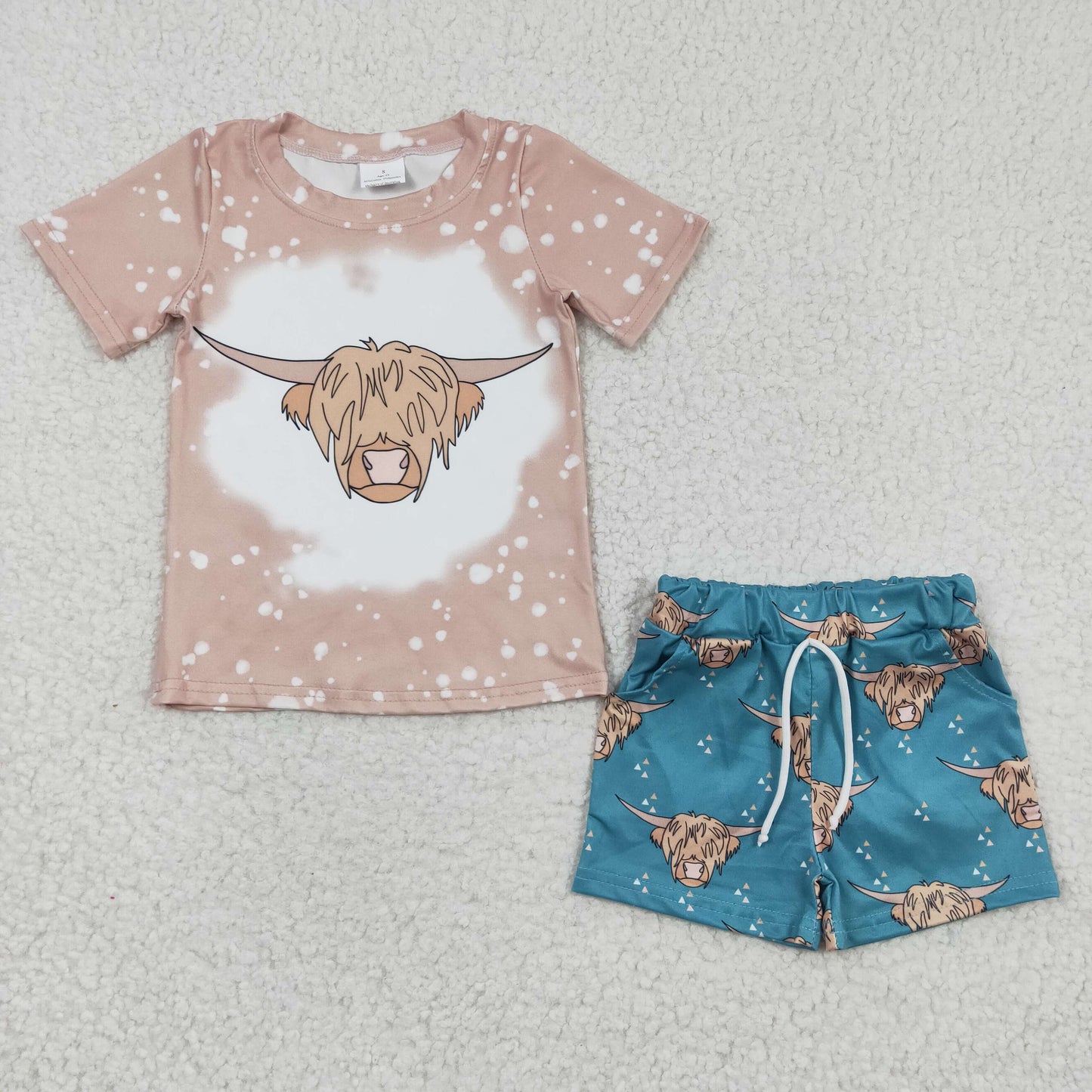 BSSO0198 RTS western cow short sleeve shorts boy summer outfit 20230311