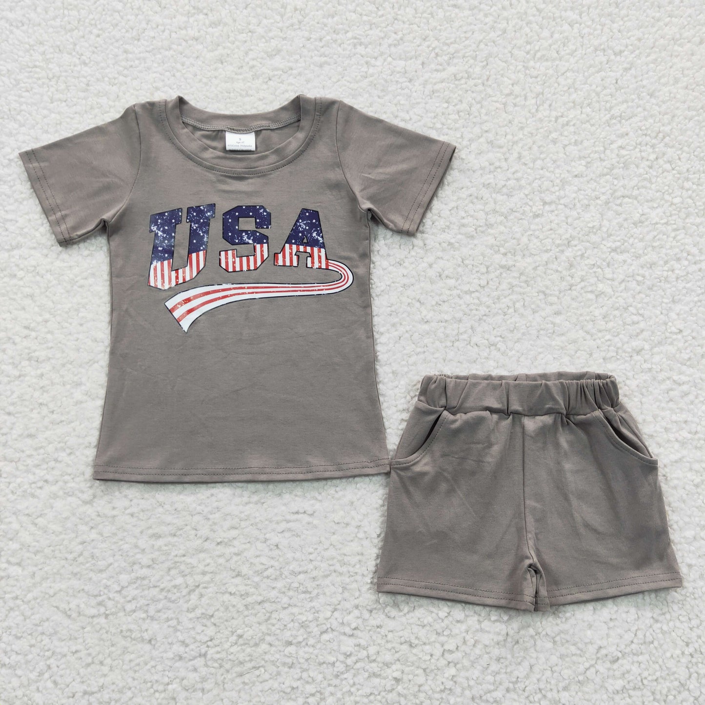 BSSO0202 western USA july 4th baseball short sleeve shorts boy summer outfit 20230406 RTS