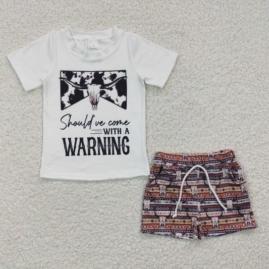 BSSO0210 western warning short sleeve shorts boy summer outfit 20230318 RTS