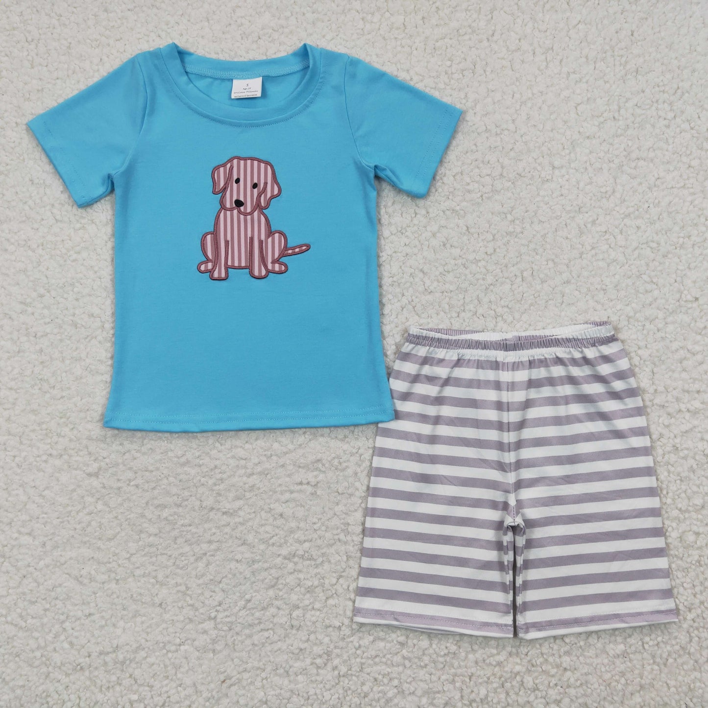 BSSO0214 embroidery cartoon dog bow short sleeve shorts boy summer outfit 20230324 RTS