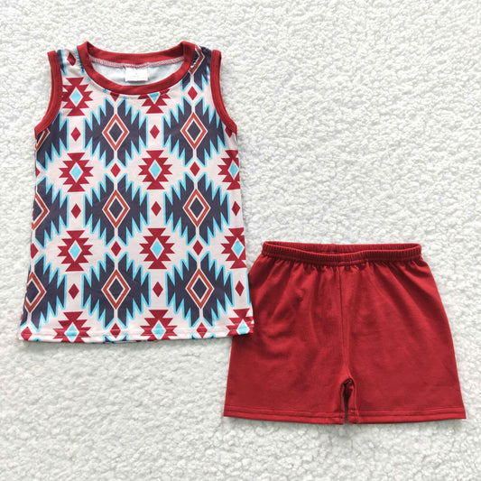 BSSO0215  geometric graph short sleeve shorts boy summer outfit 20230412 RTS