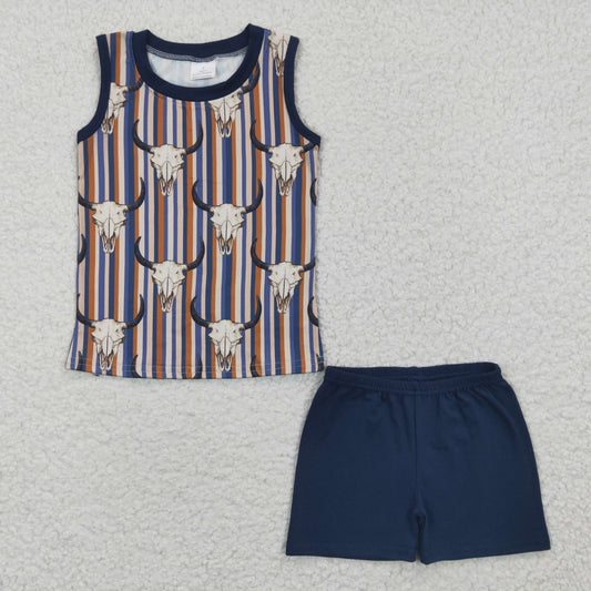 BSSO0217  western cow tank short sleeve shorts boy summer outfit 20230322 RTS