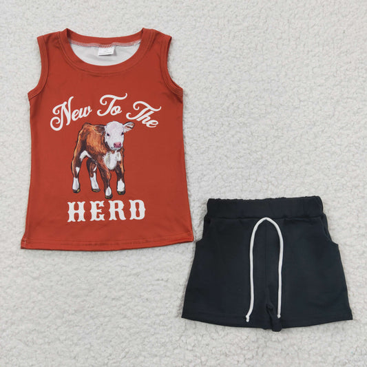 BSSO0222 short sleeve shorts western cow tank hero summer boy outfit 20230329 RTS