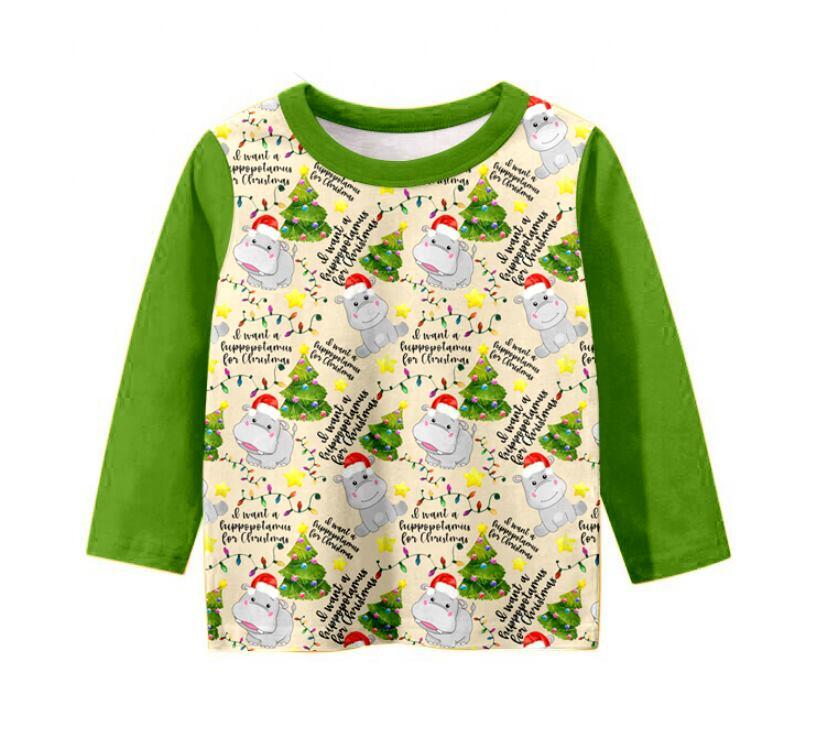 christmas girl green animal long sleeve boy T-shirt top clothes 0720 preorder