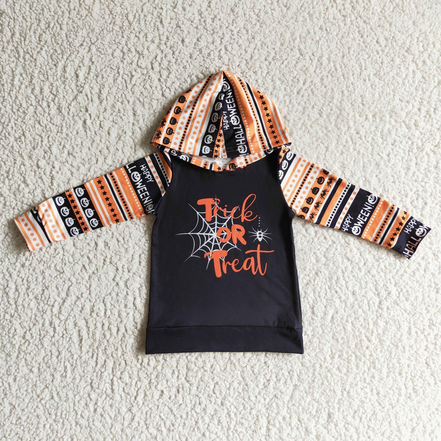 RTS 0919 trick or treat halloween orange black boys girl long sleeve hoodie top clothes