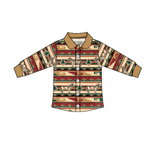 0903 preorder western christmas print button boy top shirt