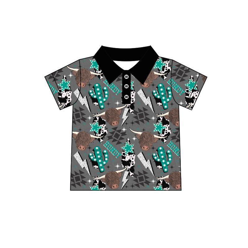 BT0141 short sleeve western cow gem top button boy shirt preorder 1110 preorder