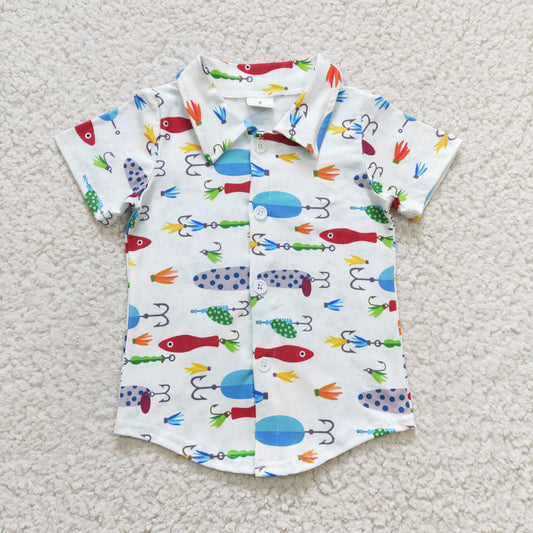 BT0173 fish sea boy short sleeve buttons shirt top 1226 RTS