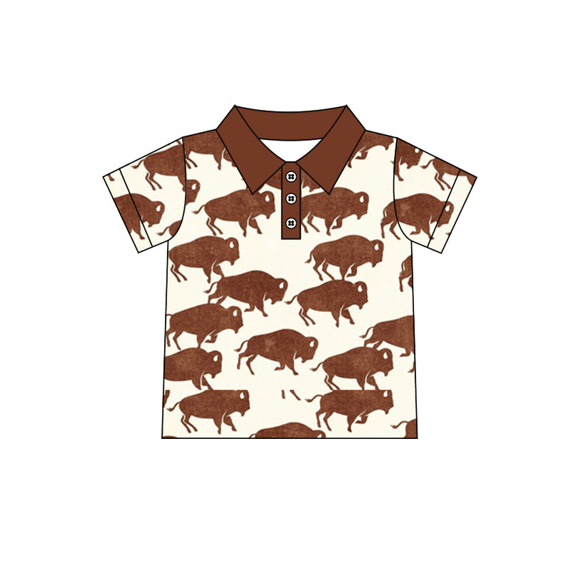 BT0175 western cow short sleeve buttons boy shirt top RTS 20231121