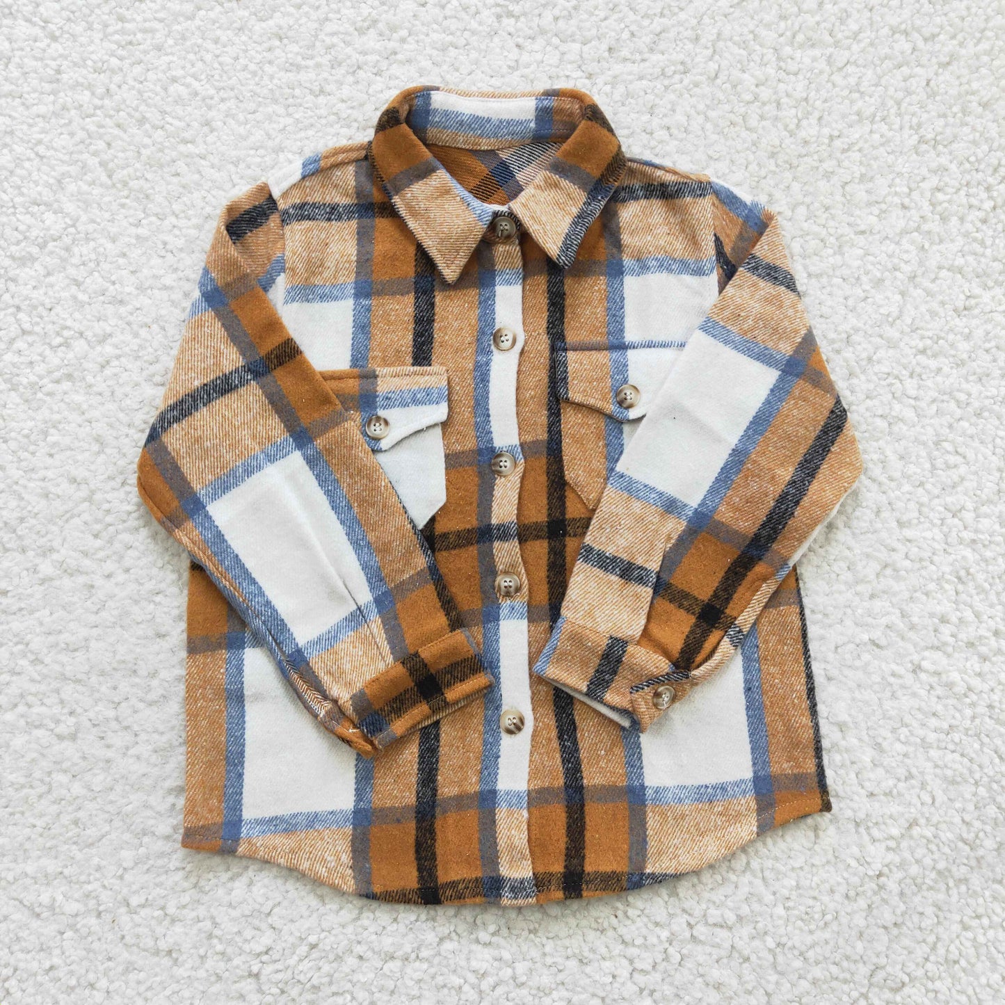 BT0189  brown plaid long sleeve Cotton top boy shirt 1219 RTS