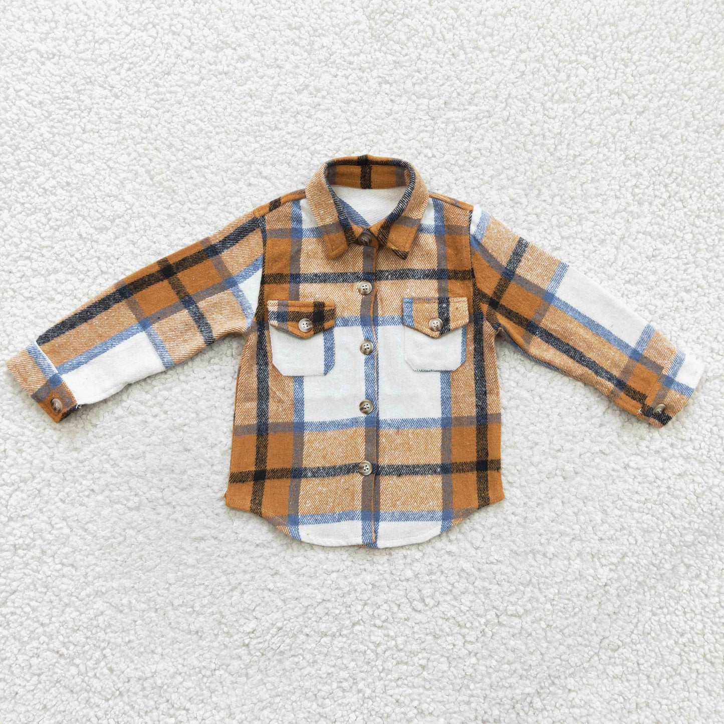 BT0189  brown plaid long sleeve Cotton top boy shirt 1219 RTS