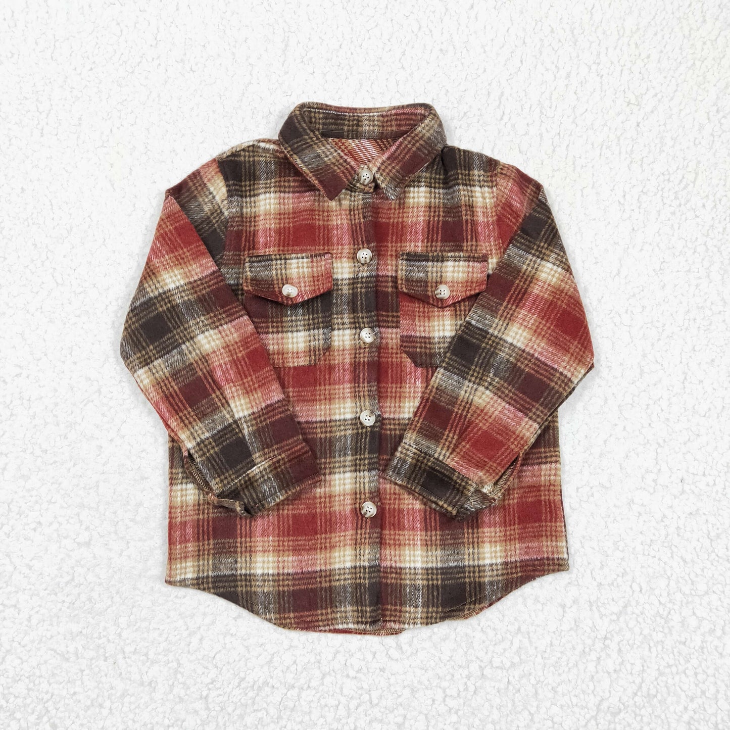 BT0191 Brown plaid long sleeve Cotton top boy top shirt  1224 RTS