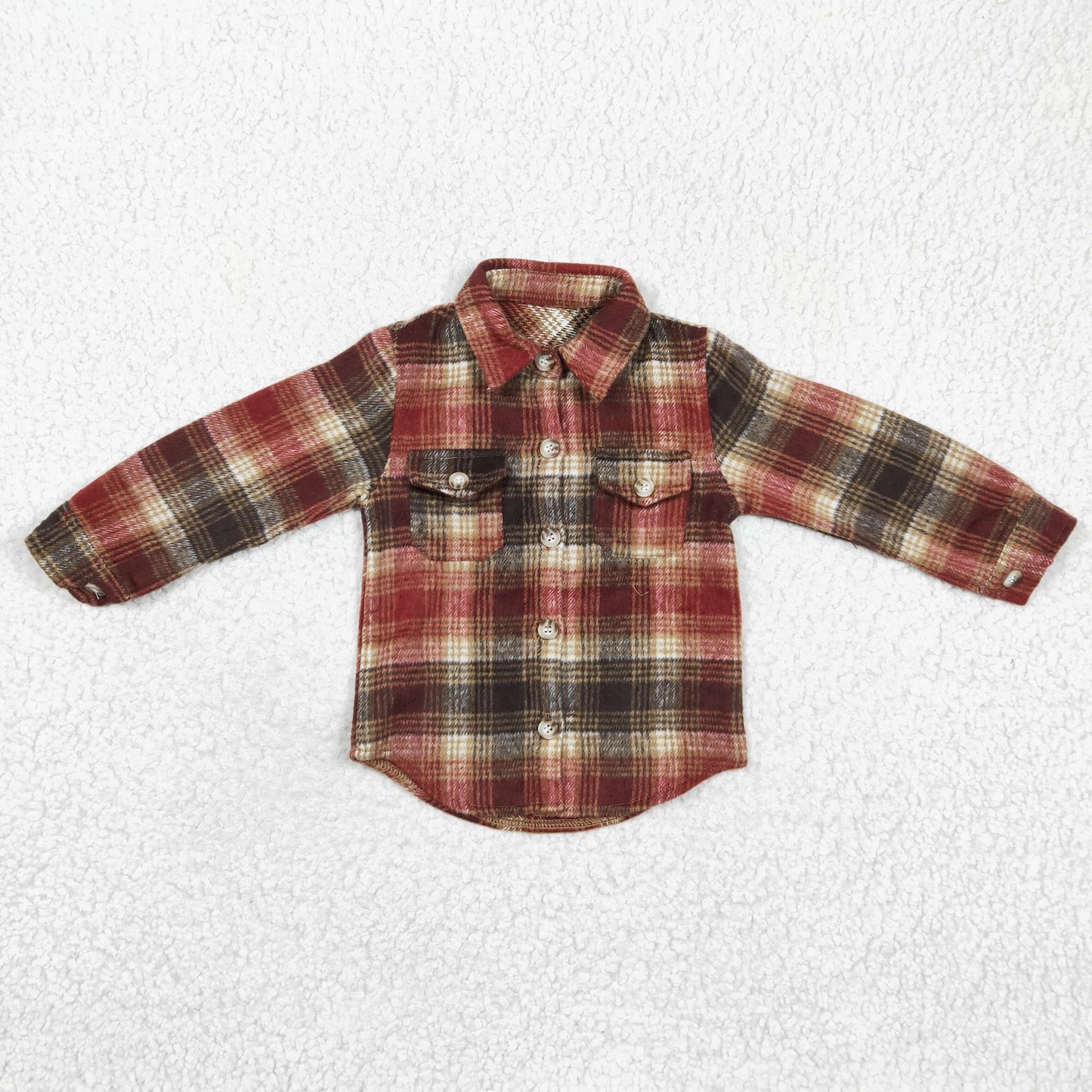 BT0191 Brown plaid long sleeve Cotton top boy top shirt  1224 RTS