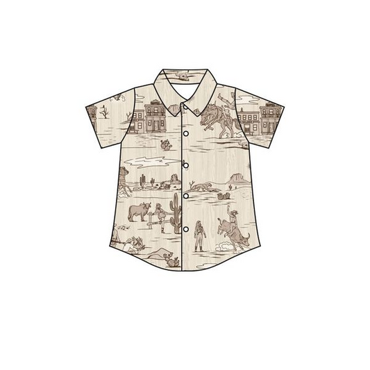 BT0195 short sleeve western horse race top button boy shirt preorder 20230109