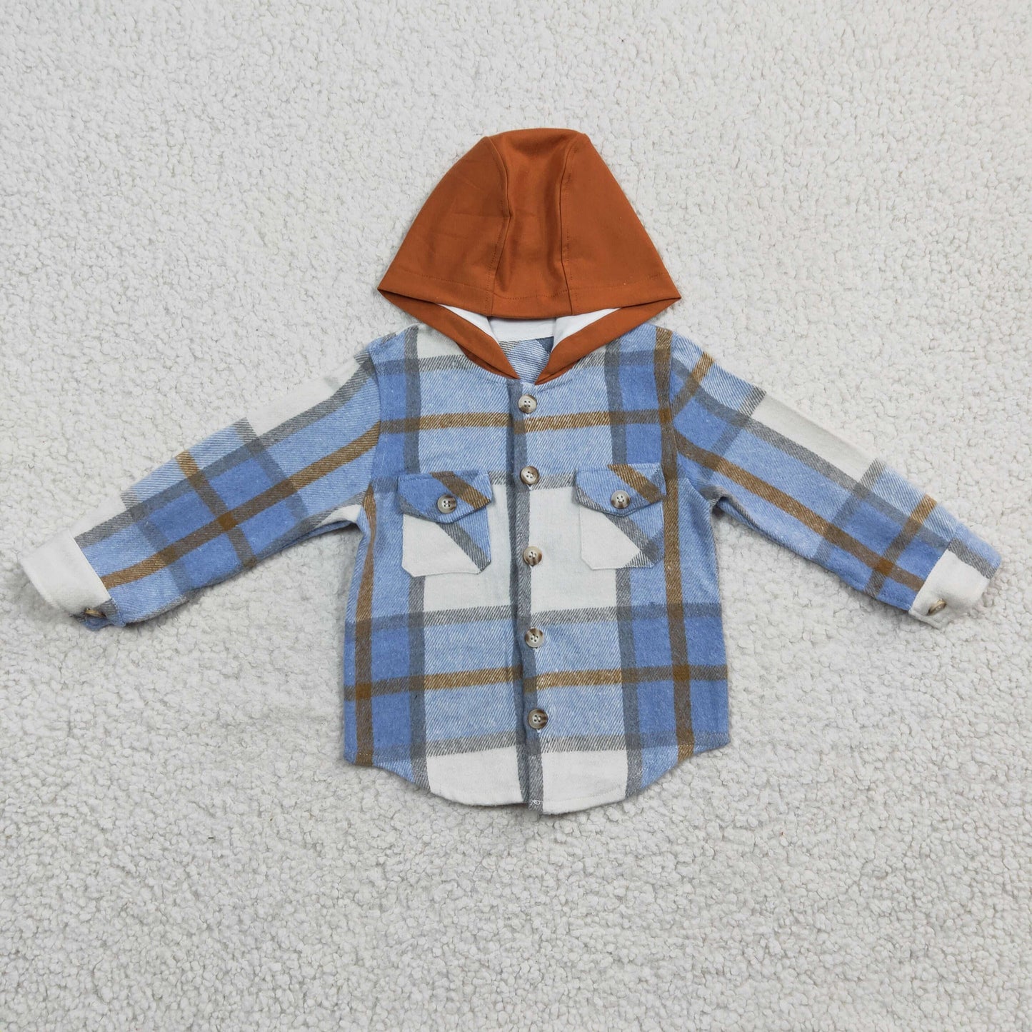 BT0208 blue plaid shirt long sleeve flannel Cotton pullover boy hoodie top RTS 20230111 RTS