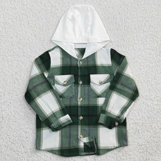 BT0209 green plaid shirt long sleeve Cotton top boy hoodie top RTS Shackets flannel 20230111