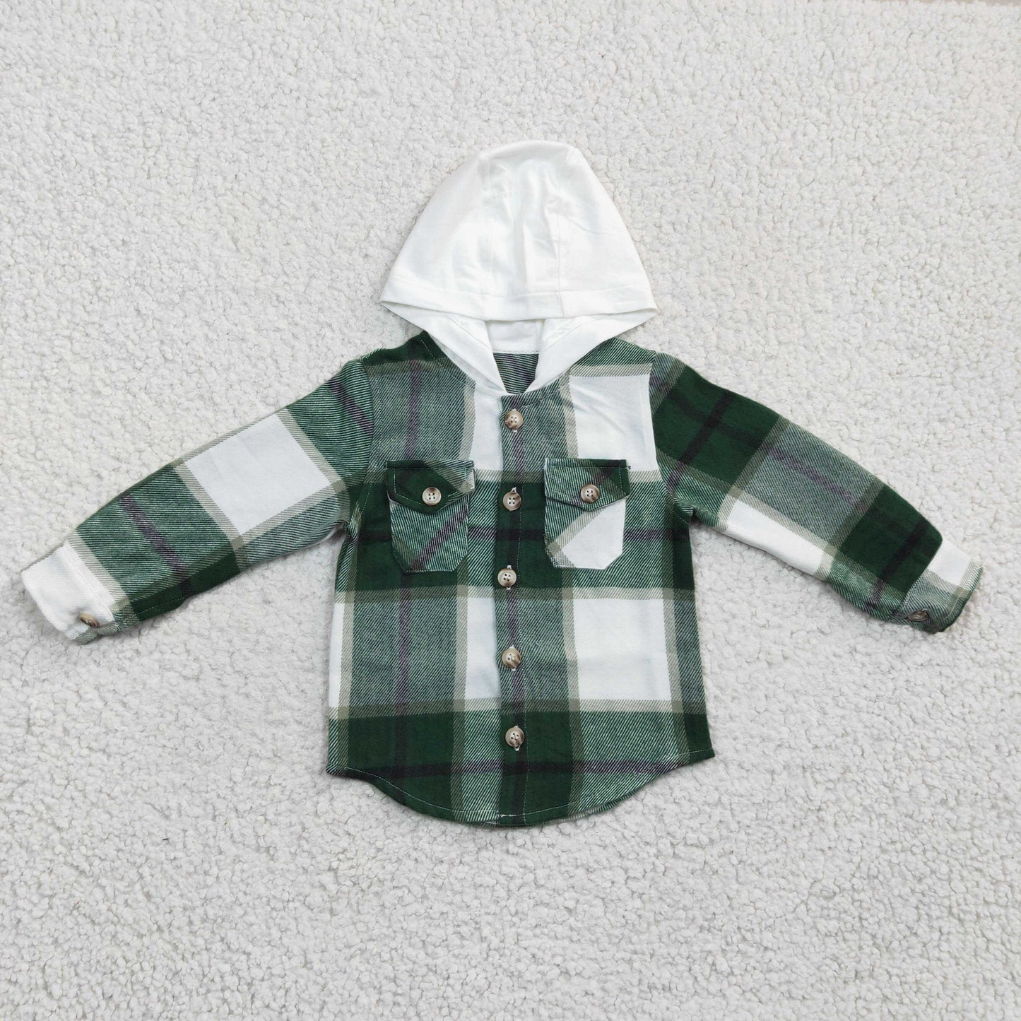 BT0209 green plaid shirt long sleeve Cotton top boy hoodie top RTS Shackets flannel 20230111