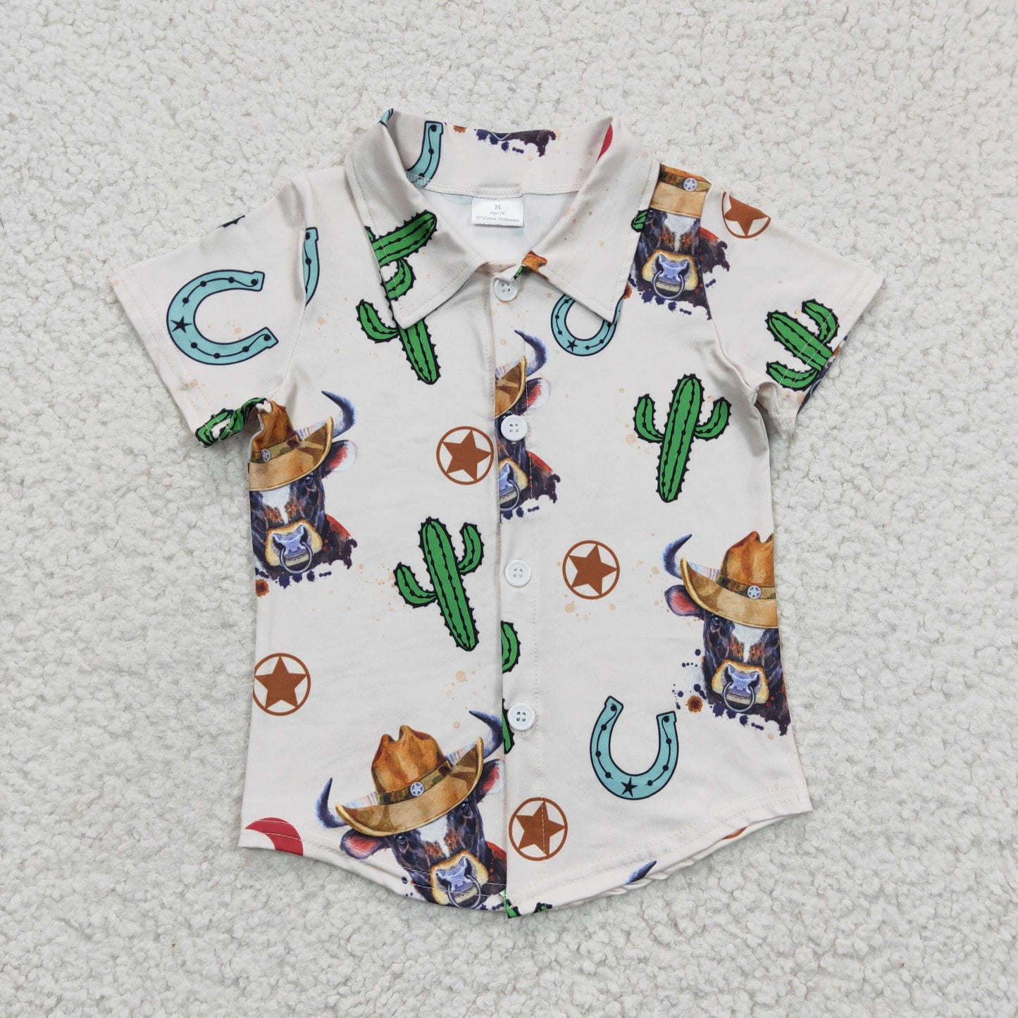 BT0213 (6-12m--7-8T) RTS cow print boy short sleeve shirt top 20230116