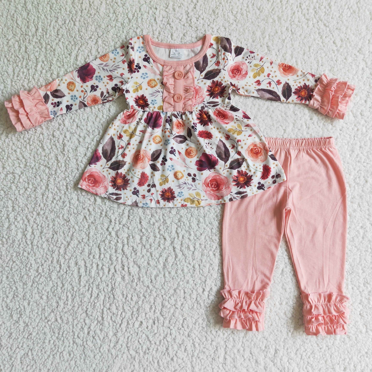 promotion 6 C7-20 RTS long sleeves flower pink legging pants fall girl outfit