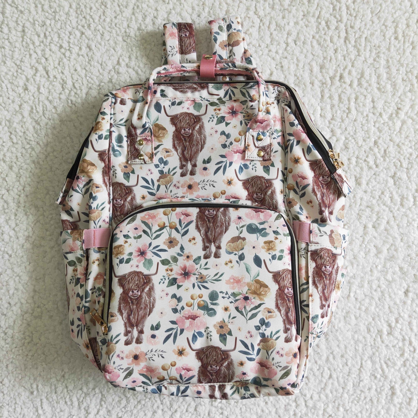 RTS pink cow floral backpack 0420