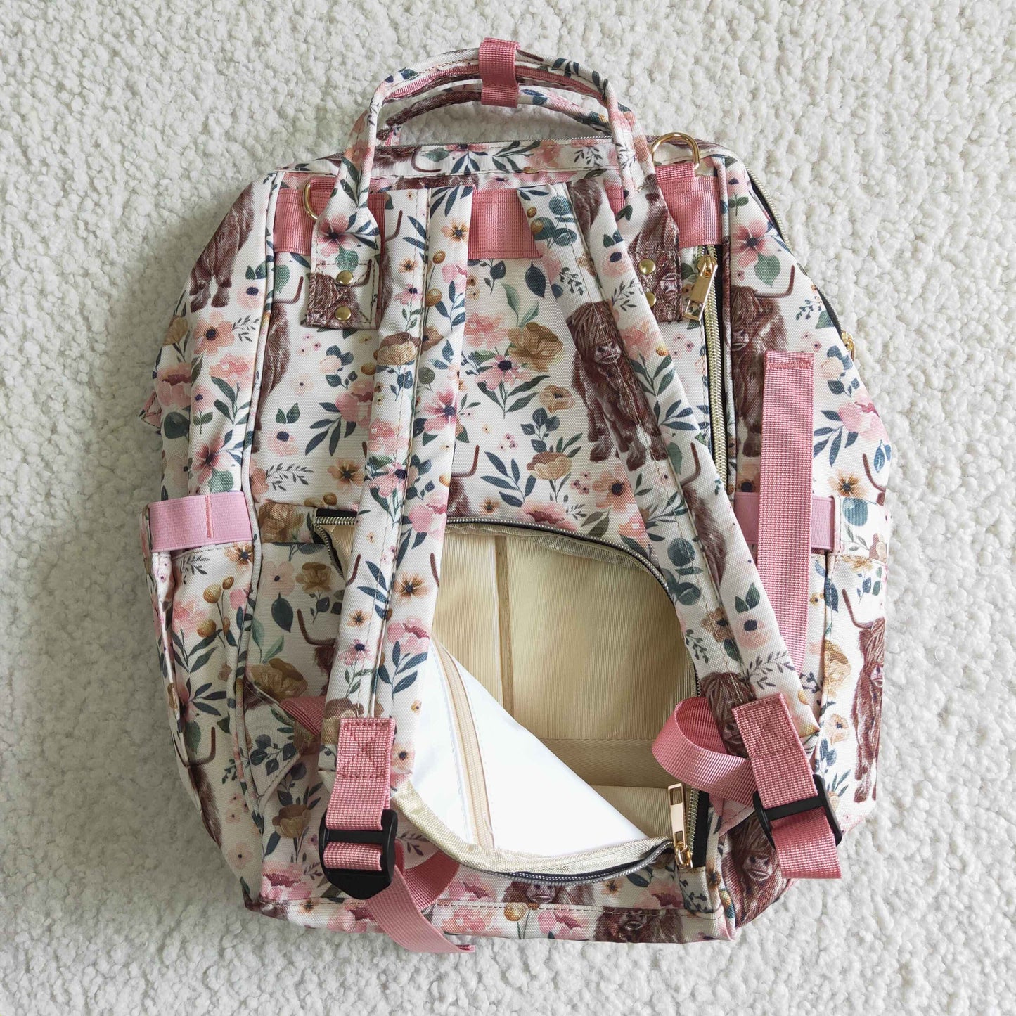 RTS pink cow floral backpack 0420