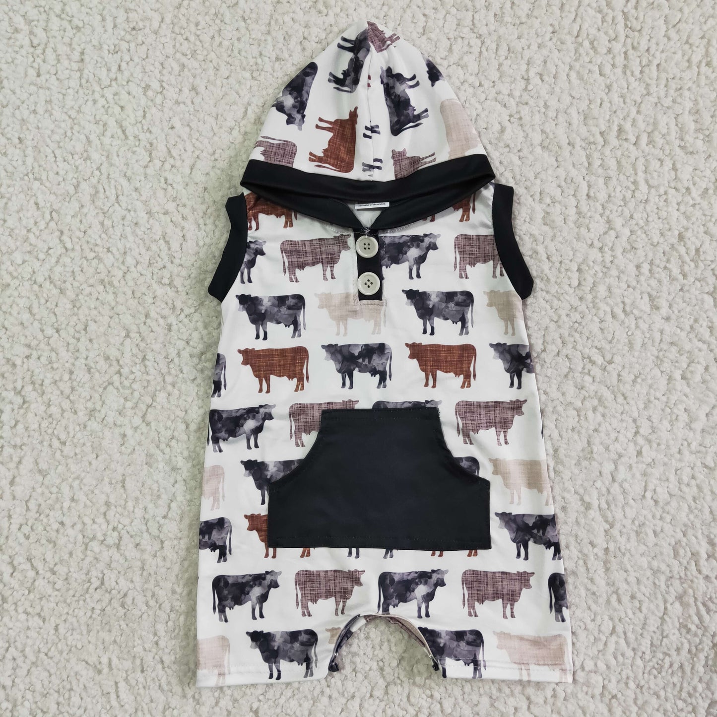 RTS colorful cow farm sleeveless hoodies snap baby boy romper 0620