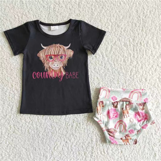 PROMOTION C0-29 RTS babe cow unicorn short sleeve horse bummies girl outfits 1221 RTS