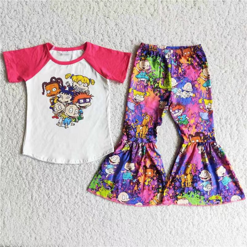 PROMOTION C1-4 cartoon print girls short sleeve pants kids clothes outfit  RTS