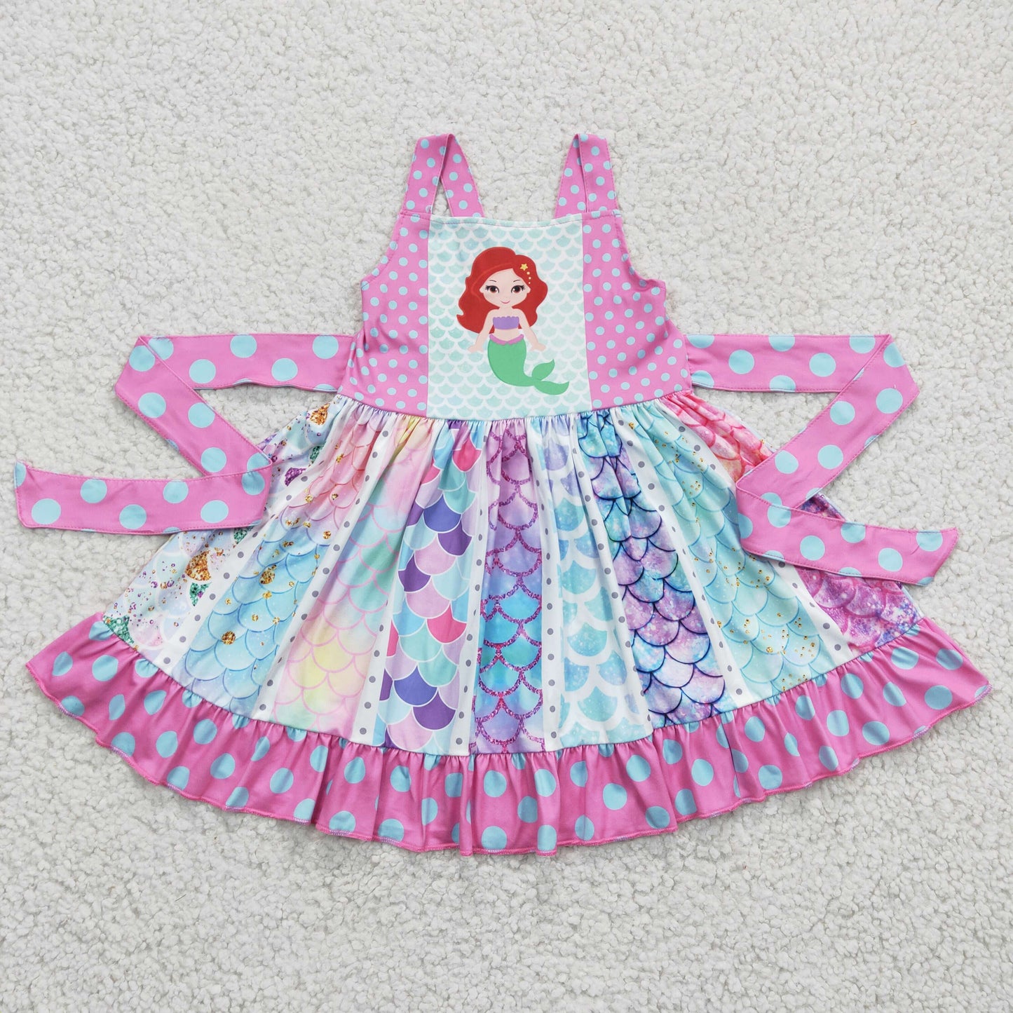 promotion C1-8 RTS cartoon colorful scale belt lace patchwork sleeveless dress 20230112