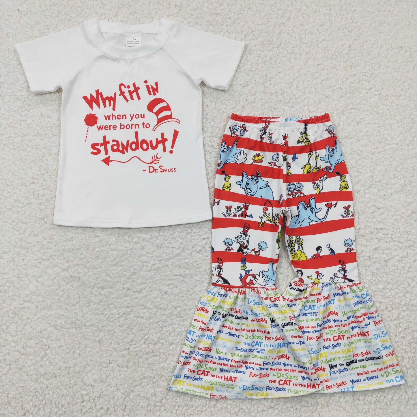 promotion C1-9 cartoon cat reading red stripe white short sleeve girl outfit 20230317 RTS