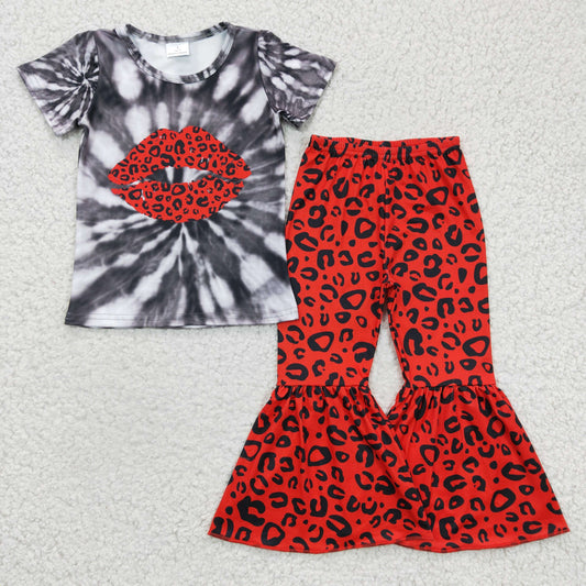 C10-11 red mouth leopard print short sleeve bell bottom girl outfit 1228 RTS