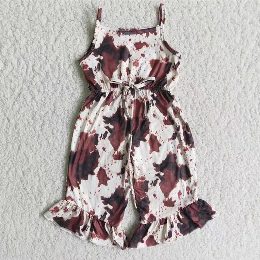 Cow claret white lace cow print jumpsuit 20230404RTS