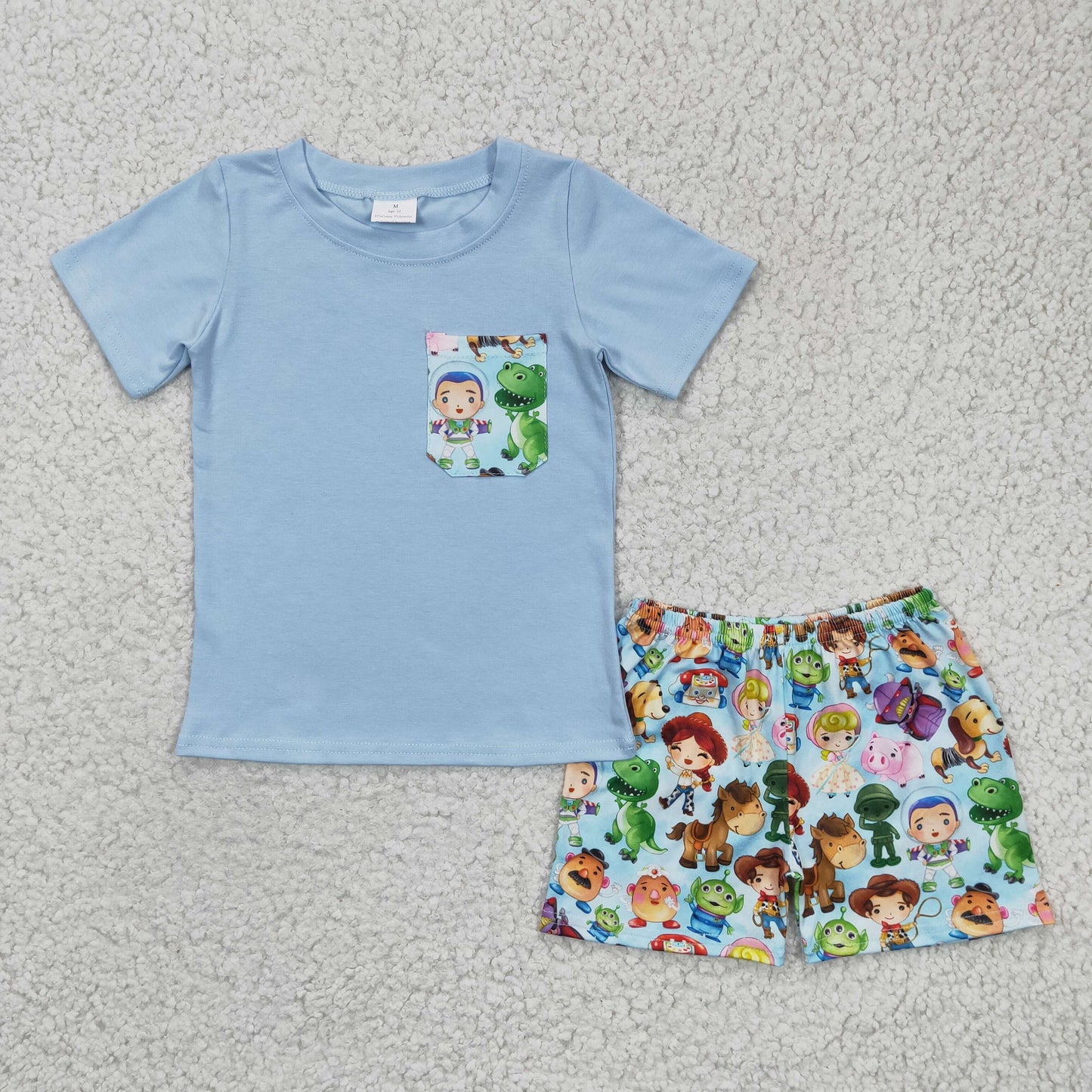 PROMOTION C14-24 Toy story blue pocket top pattern short pants set RTS