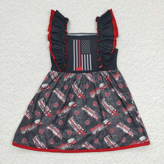 promotion C15-17 police blue flag stripe American national Day puffy short sleeve girl dress 20230225 RTS