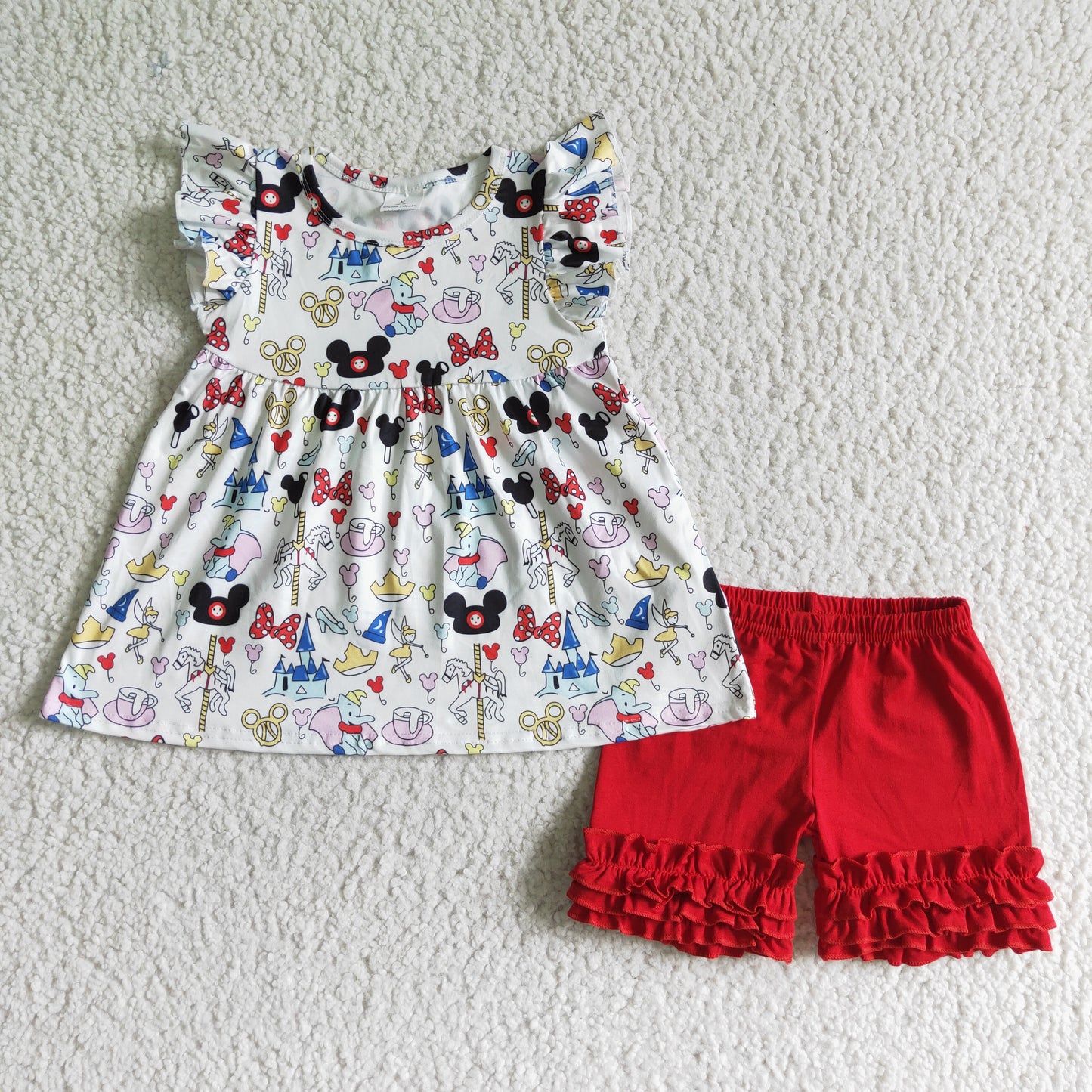 promotion A15-22 cartoon mouse white puffy red ruffles girl short sleeve shorts outfits