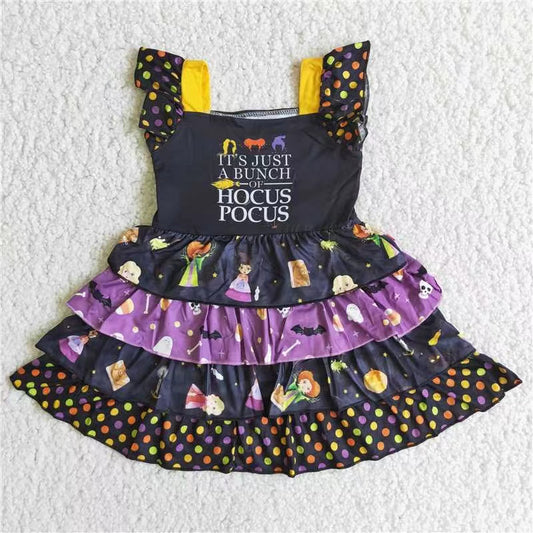 C3-23 RTS Halloween black PURPLE ruffle girl dress 0915