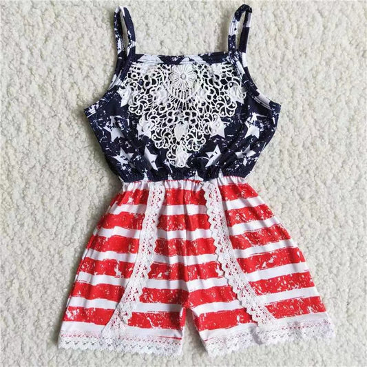 promotion price C6-10 RTS 4th American national star stripe red blue girl jumpsuit 20230417 RTS