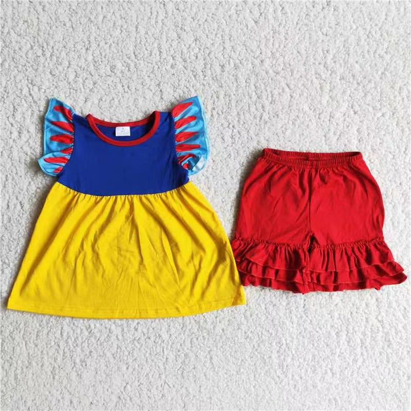 promotion C8-23 girl puffy navy blue yellow red ruffles princess short sleeve shorts 20230210 RTS