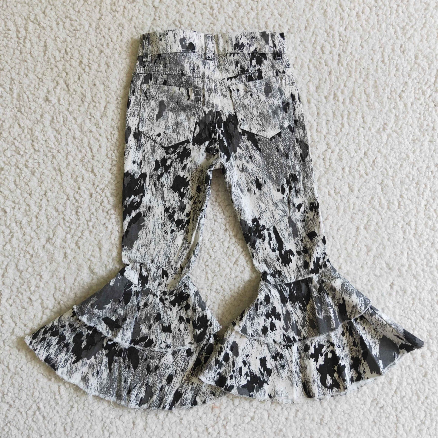 Fashion girl bleached double ruffles denim jeans pants 0912 RTS P0023