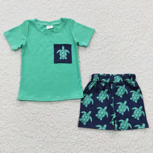 promotion C9-4 Turtle pocket green top pattern short pants set 202405 RTS